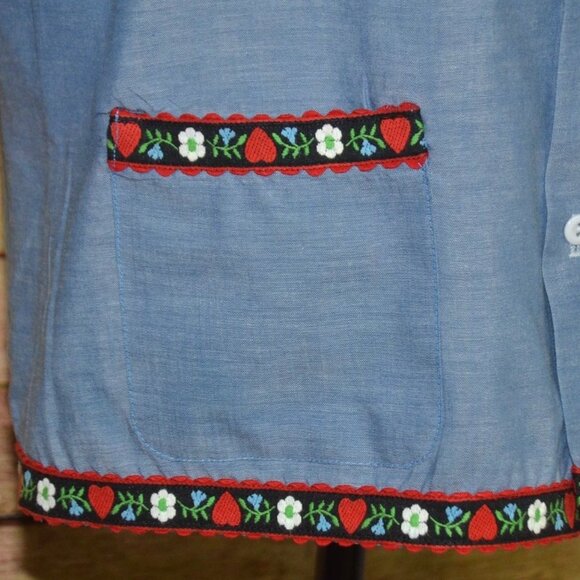 Vintage JC Penney Big Mac Blue Chambray Shirt Ladies M 70s Floral Trim Granny - Picture 5 of 12